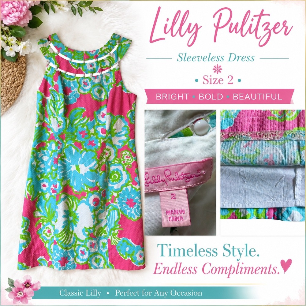 Lilly Pulitzer Pink Blue Floral Seersucker Cut Out Neck Shift Dress Size 2